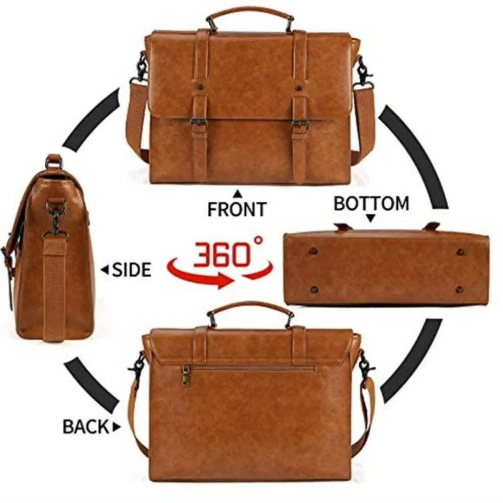 Mens Leather Messenger Bag Waterproof Laptop Briefcase Shoulder Bag 15 Inch